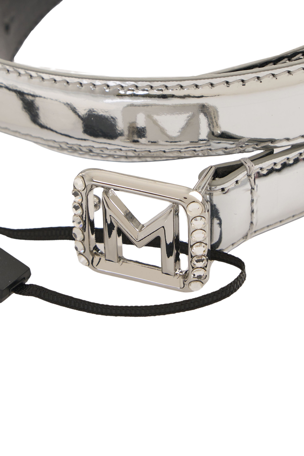 Shiny Silver Thin Belt with Bejeweled Logo Buckle – Marella