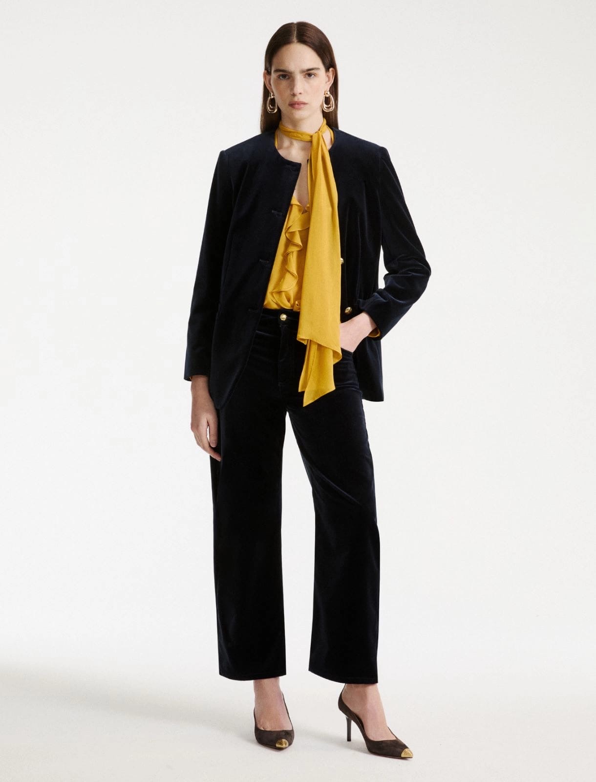 Batwing Puffed Sleeved Silky Blouse with Ruffle Details – Marella