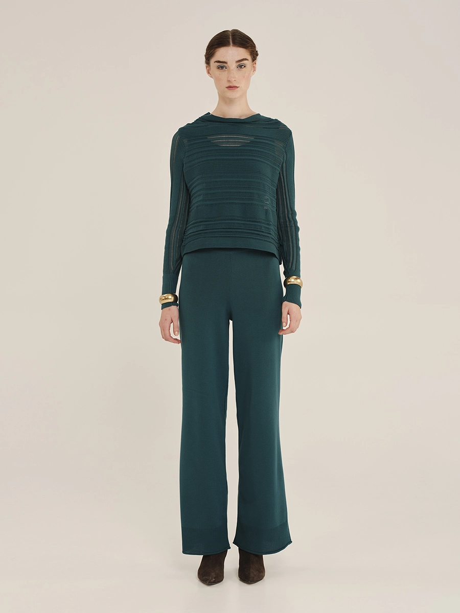 Irregular Rib Boxy Blouse with Soft Boat Neckline -Kourbela