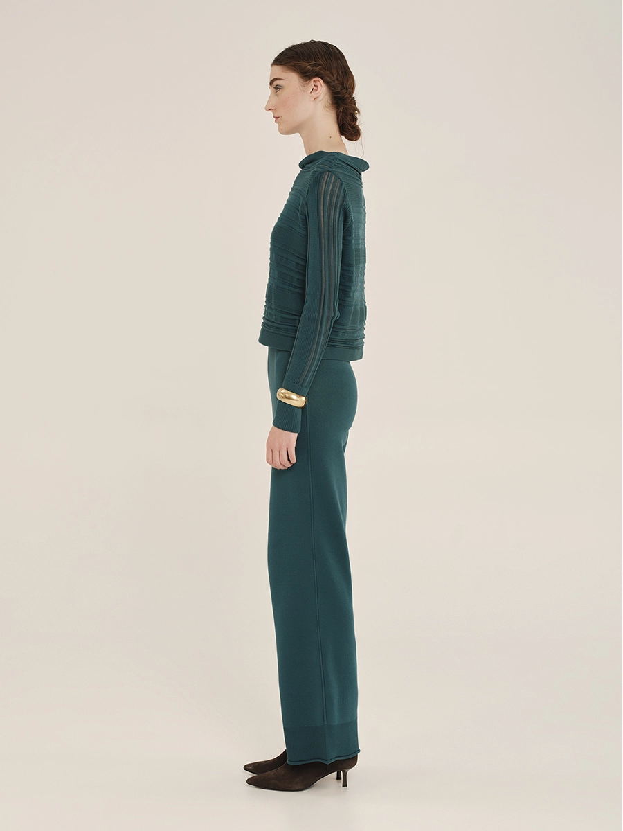 Irregular Rib Boxy Blouse with Soft Boat Neckline -Kourbela