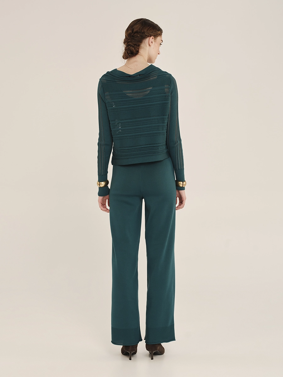 Irregular Rib Boxy Blouse with Soft Boat Neckline -Kourbela