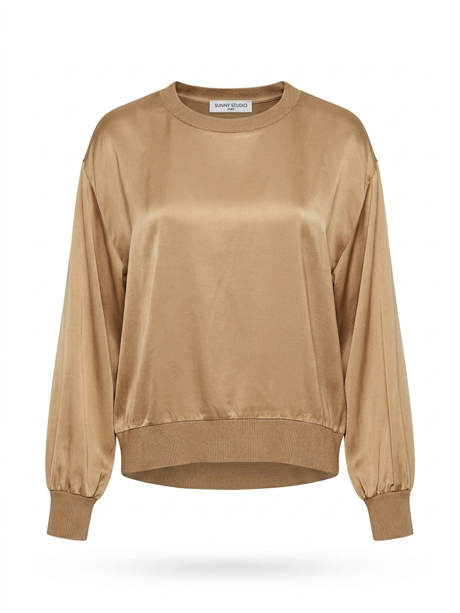 Slouchy Silky Blouse with Rib Endings -Sunny Studio