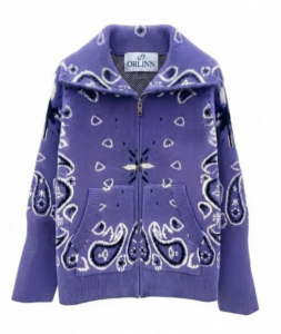 Image of High Collar Bandana Print Zipped Soft Jacket with Front Pockets – Orlynn