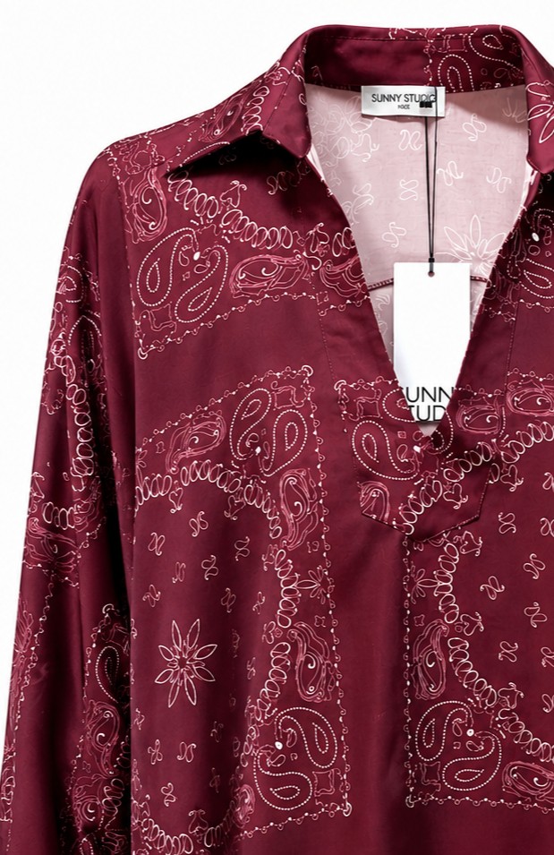 Slouchy “Bandana” Print Polo Blouse – Sunny Studio