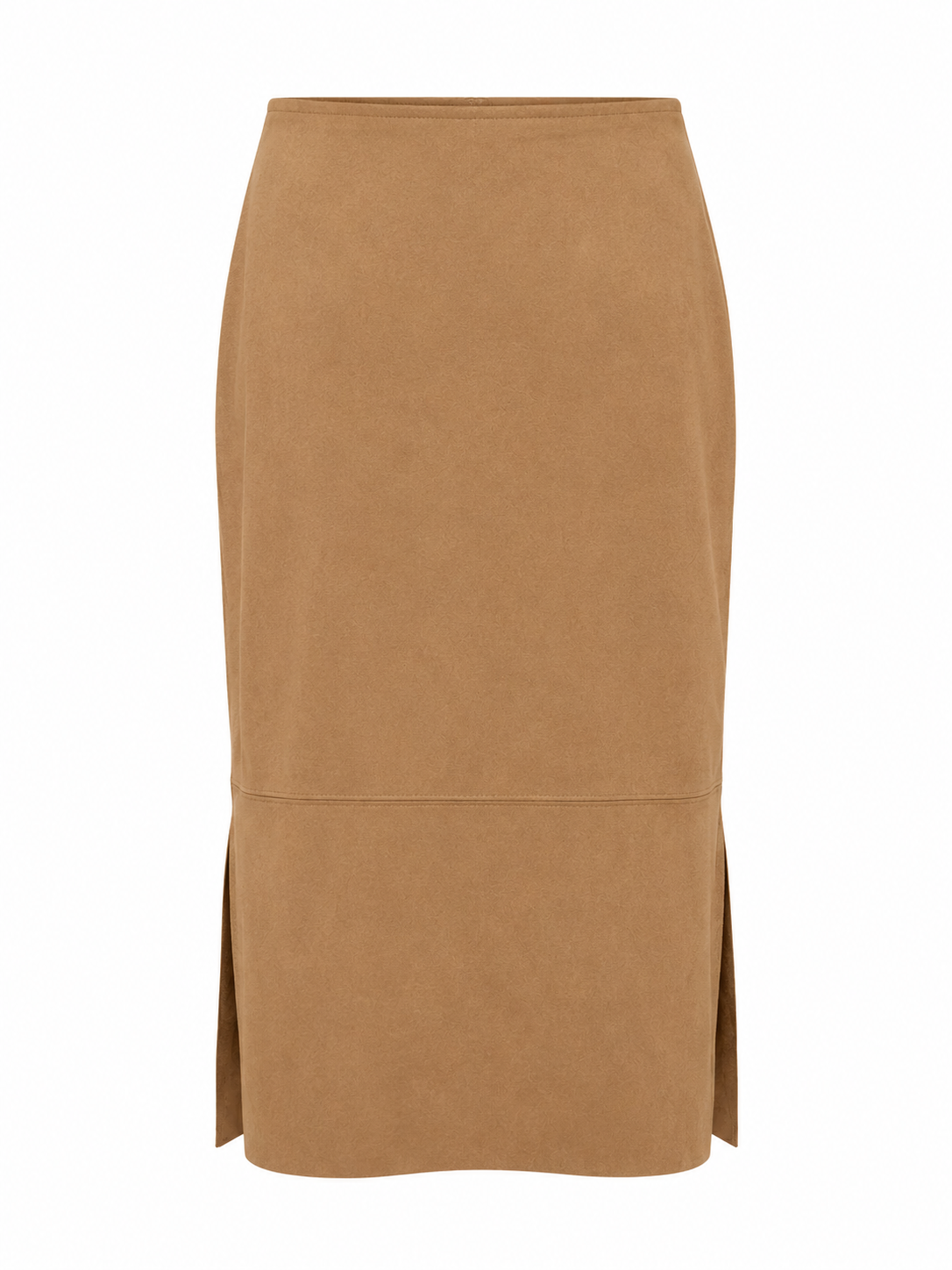 Faux Suede Midi Skirt with Seam Details and Side Slits – Maria Bellentani