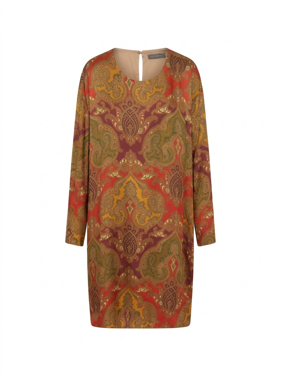 Image of Large Paisley Silky Shift Dress with Side Pockets – Elena Miro