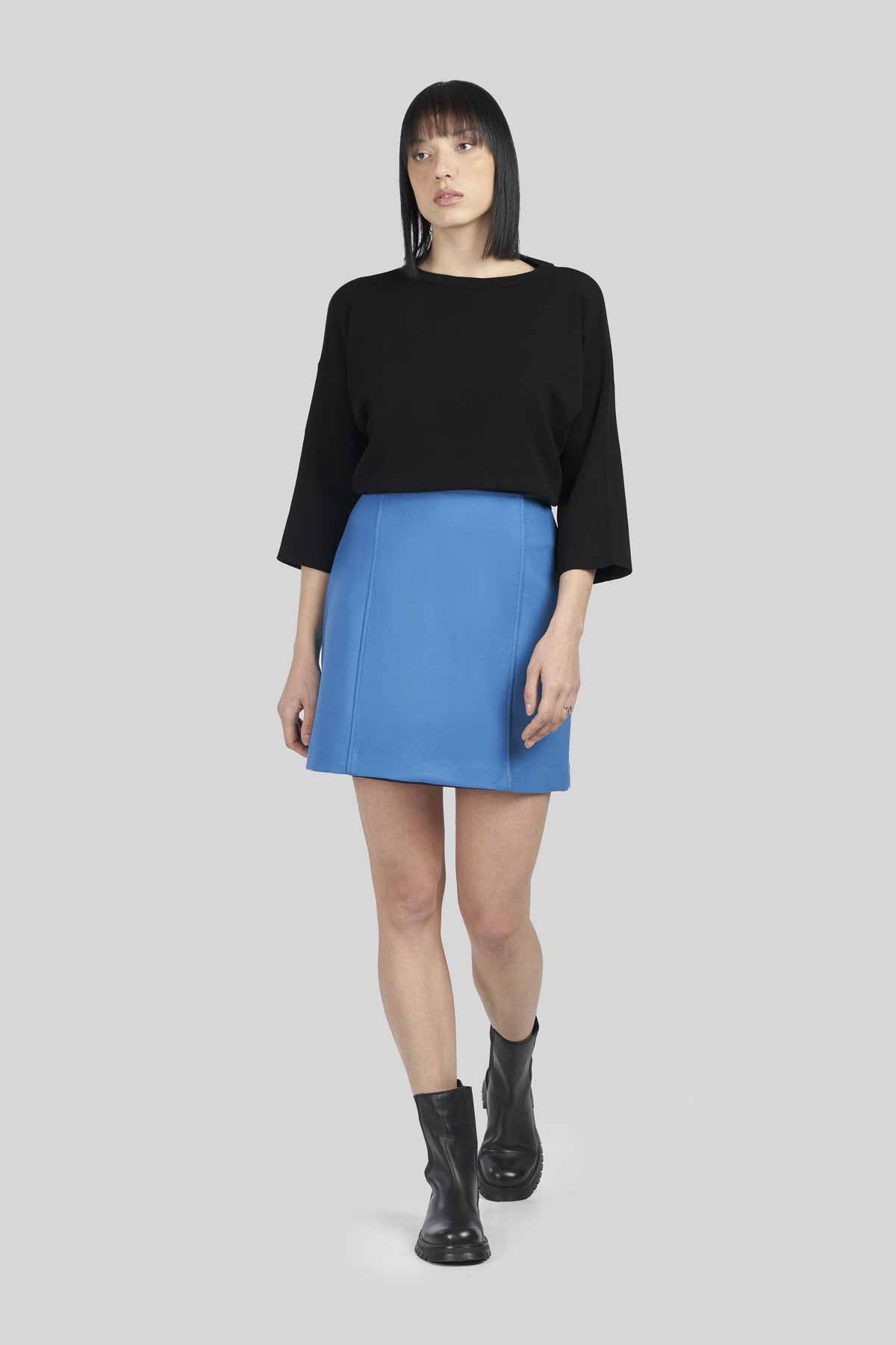 A-Line Structured Wooly Mini Skirt-Caractere
