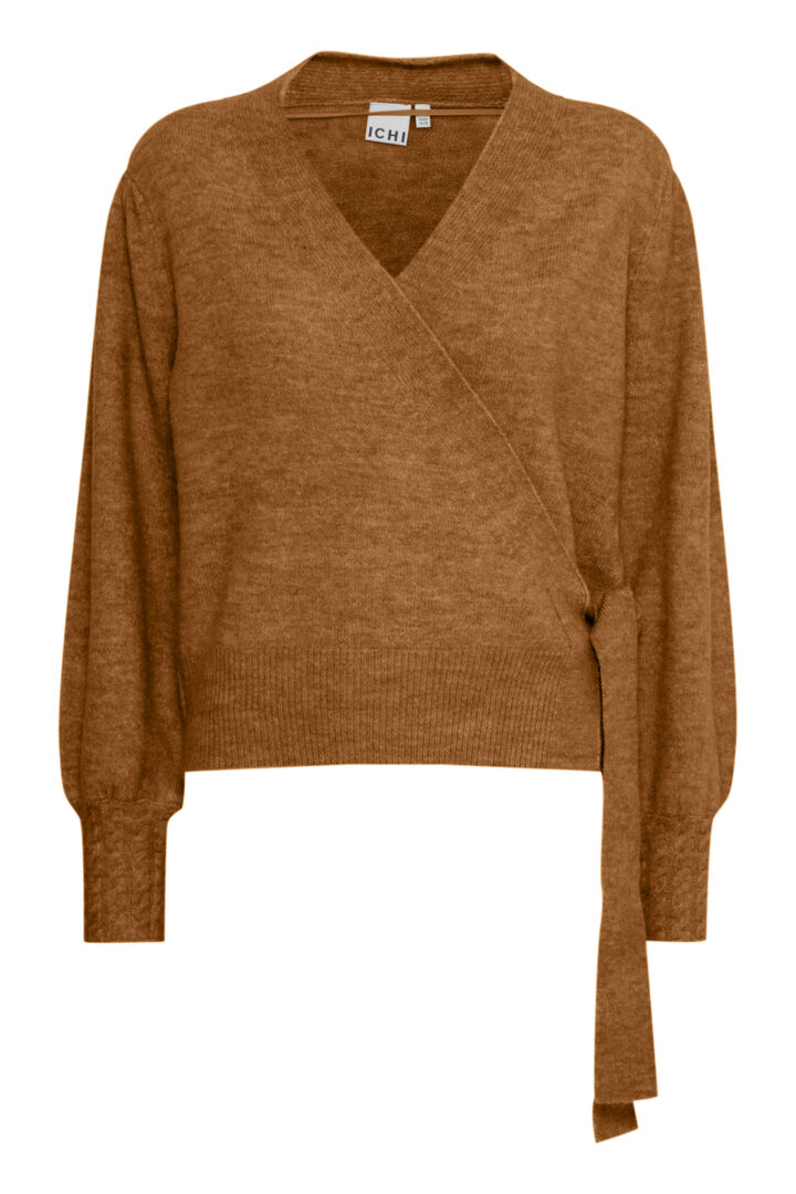 Padded Wrap Cardigan with Puffed Sleeves and Cuff Details – Ichi
