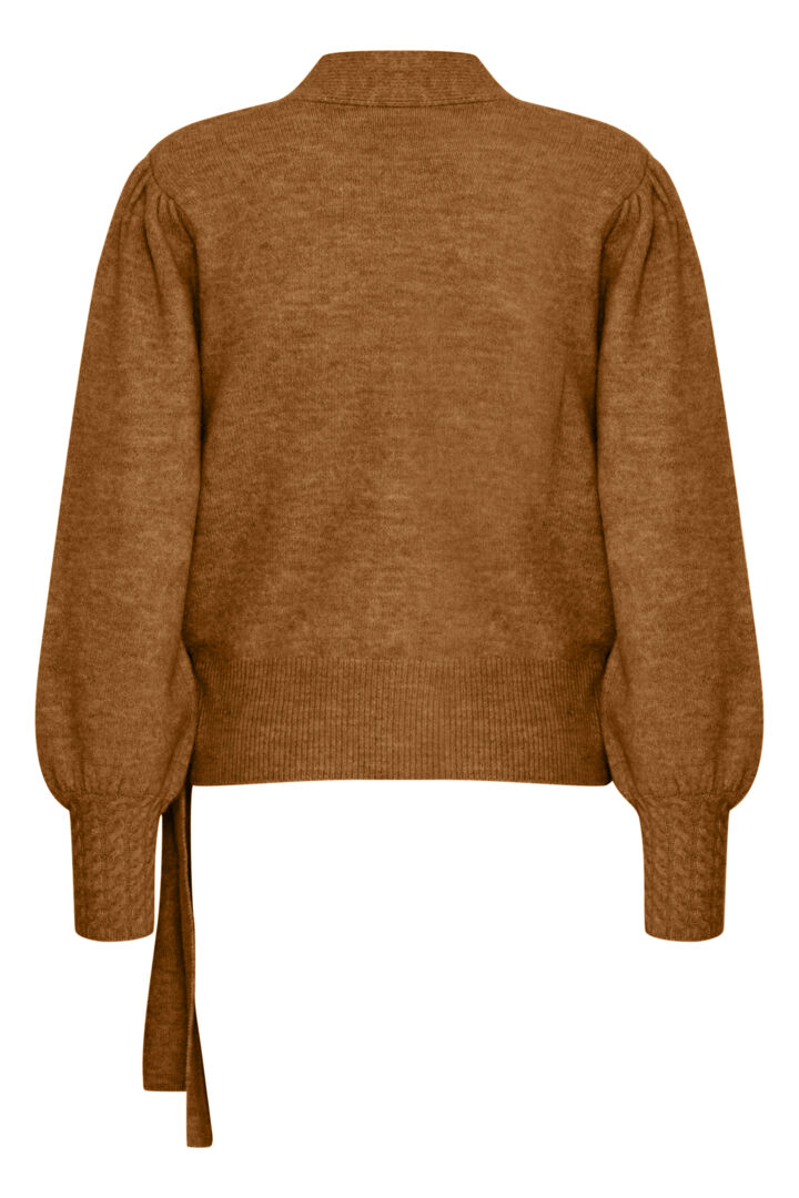 Padded Wrap Cardigan with Puffed Sleeves and Cuff Details – Ichi