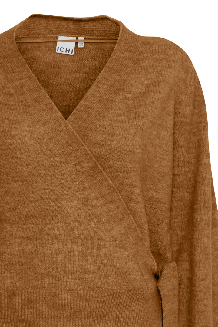 Padded Wrap Cardigan with Puffed Sleeves and Cuff Details – Ichi