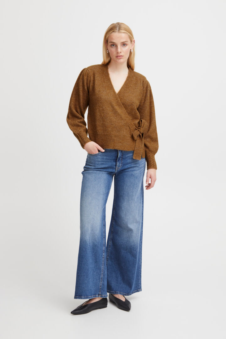 Padded Wrap Cardigan with Puffed Sleeves and Cuff Details – Ichi