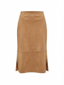 Image of Faux Suede Midi Skirt with Seam Details and Side Slits – Maria Bellentani