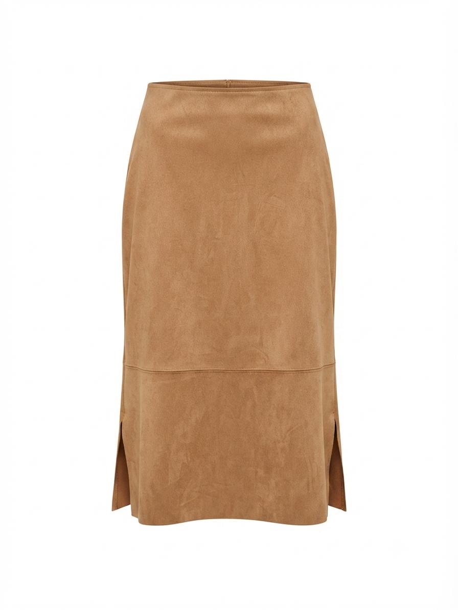 Faux Suede Midi Skirt with Seam Details and Side Slits – Maria Bellentani