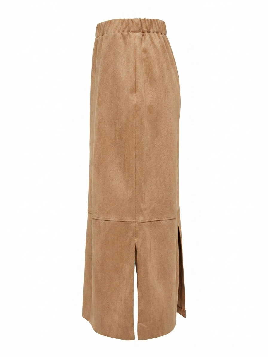 Faux Suede Midi Skirt with Seam Details and Side Slits – Maria Bellentani