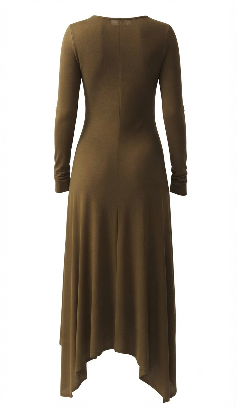 Fit and Flare Asymmetric Maxi Jersey Dress with Waist Ruching – Marella