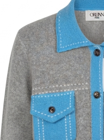 Two Tones Cardigan with Front Pockets,Buttons and Stripe Details – Orlinn