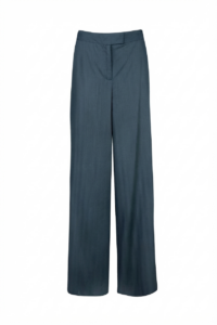 Wide Legged Herringbone Trousers with Pockets and Elasticated Back Band - Marella - Kingfisher Navy, IT 42