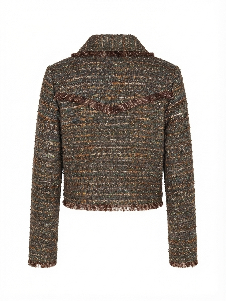 Cropped Bouclé Jacket with Fringe and Pocket Details – An’ge