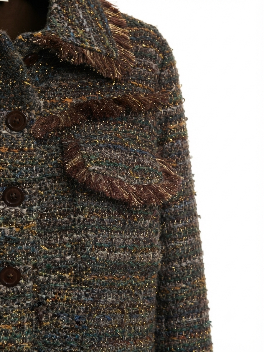 Cropped Bouclé Jacket with Fringe and Pocket Details – An’ge