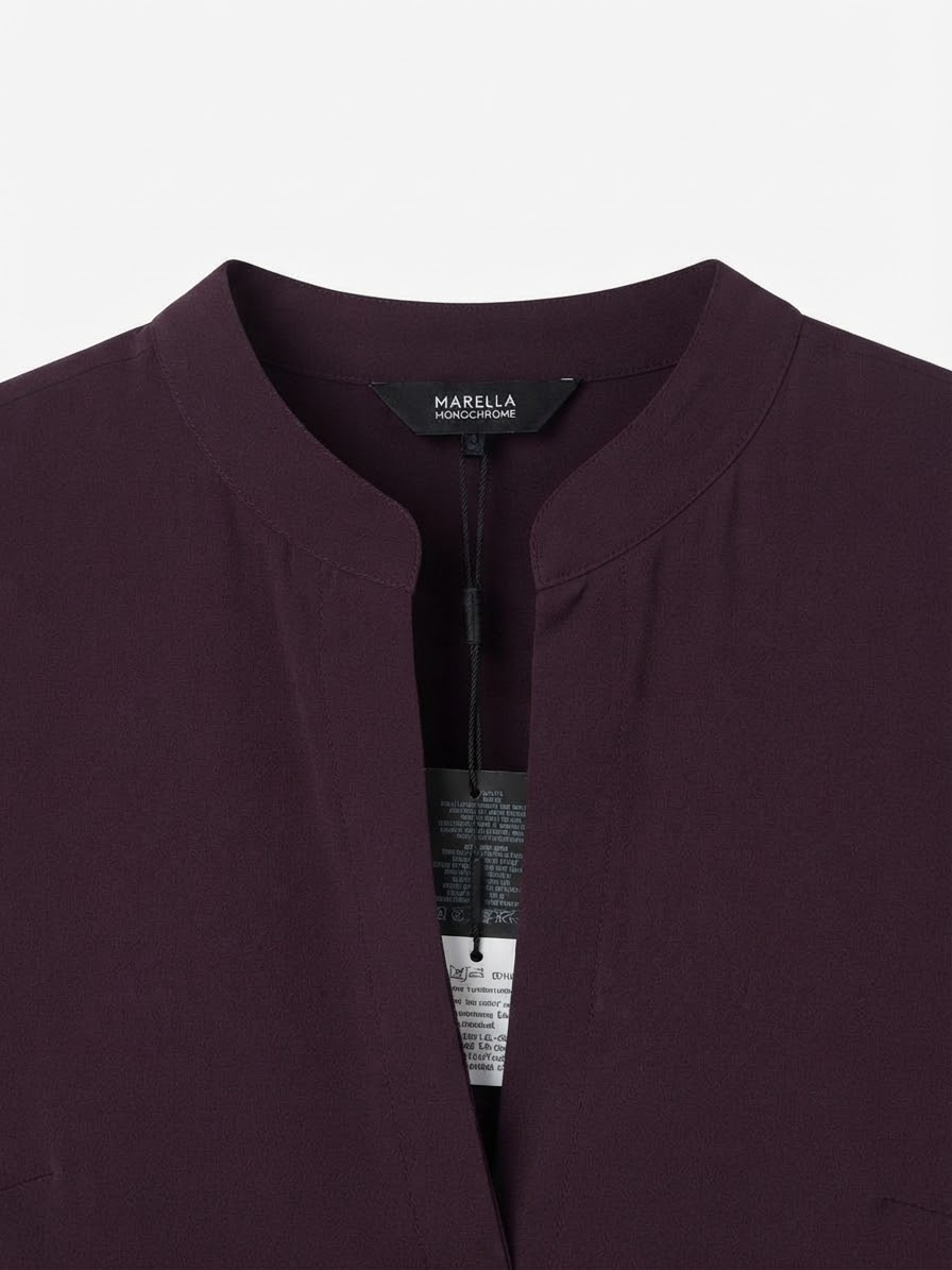 V-Neck Fly Front Mandarin Collar Long Silk Blouse – Marella