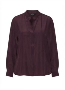 Image of V-Neck Fly Front Mandarin Collar Long Silk Blouse – Marella