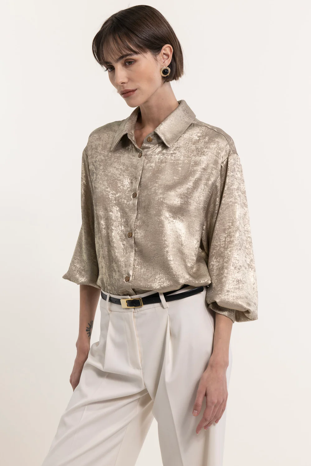 Soft Brocade Shirt with Puffed Cuffs – Maria Bellentani