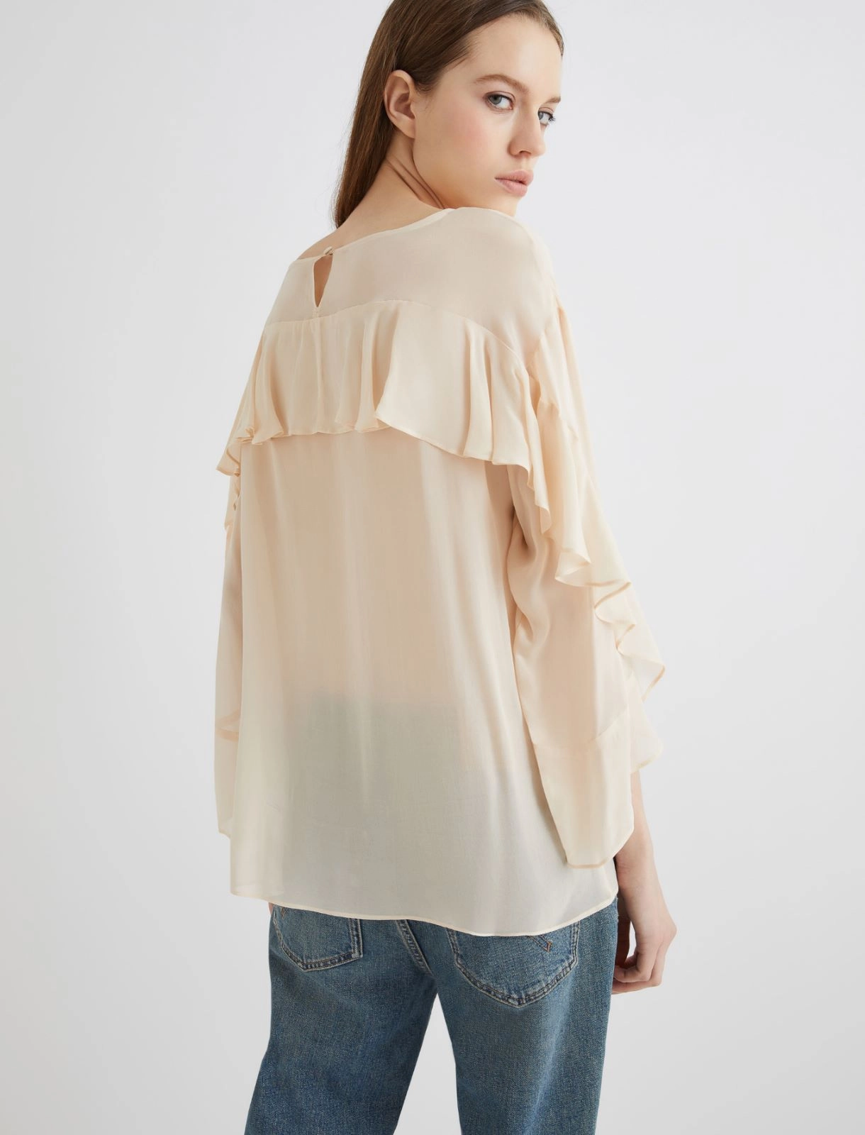 Sheer Blouse with Back Yoke and Sleeve Flounce Detail – Marella