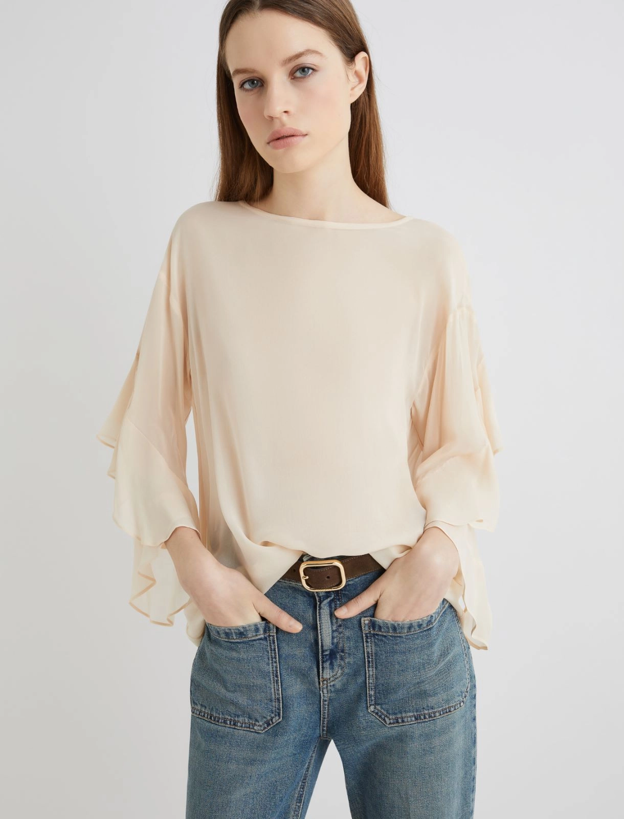 Sheer Blouse with Back Yoke and Sleeve Flounce Detail – Marella