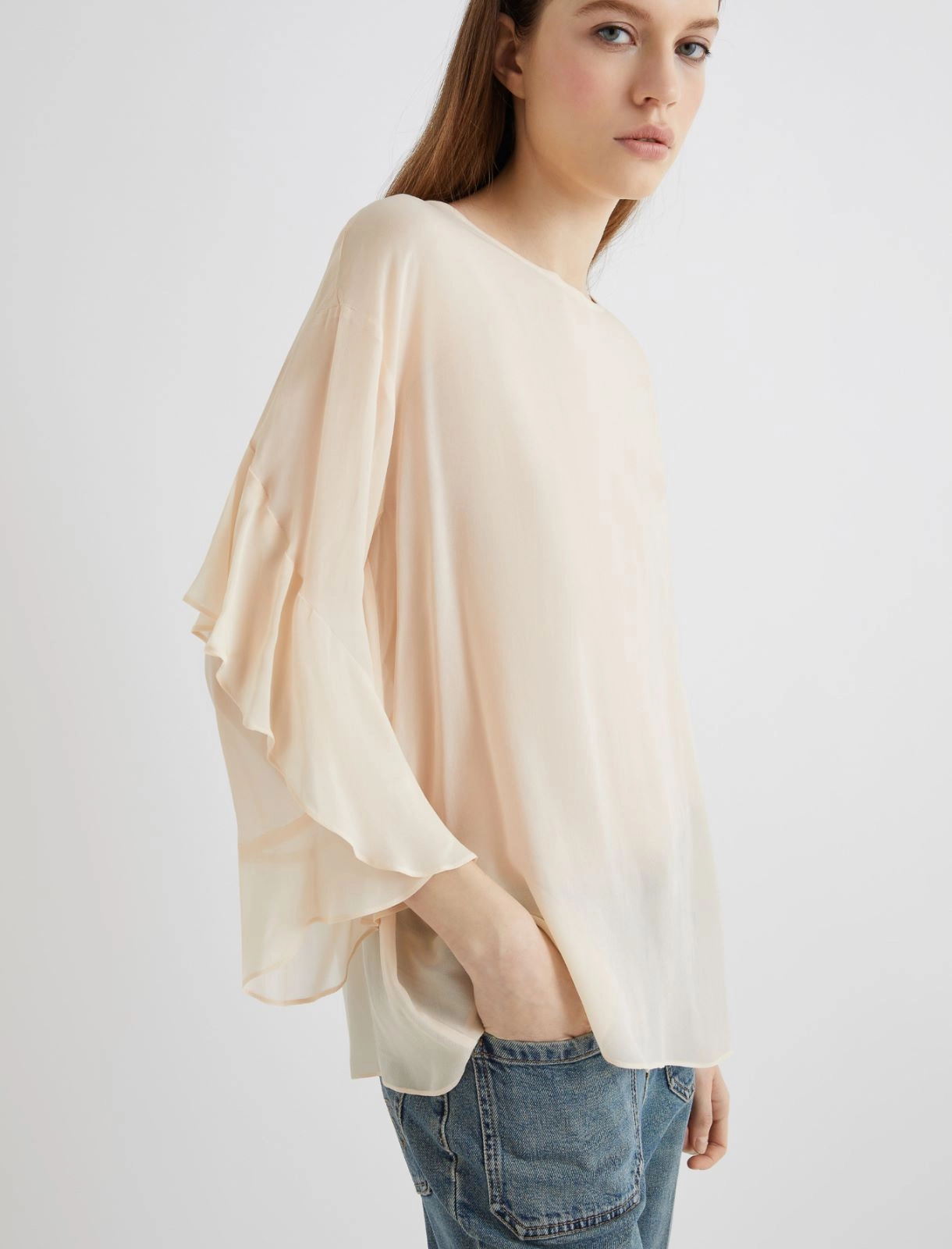 Sheer Blouse with Back Yoke and Sleeve Flounce Detail – Marella