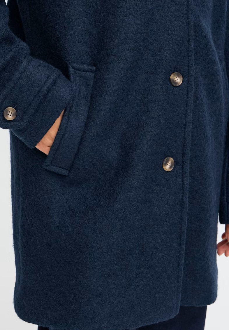 Large Collar Brushed Wool Pea Coat -Ichi