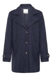 Large Collar Brushed Wool Pea Coat -Ichi - Navy, L