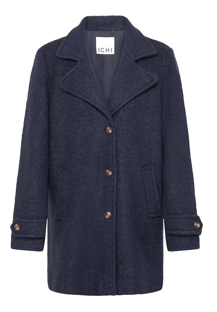 Large Collar Brushed Wool Pea Coat -Ichi