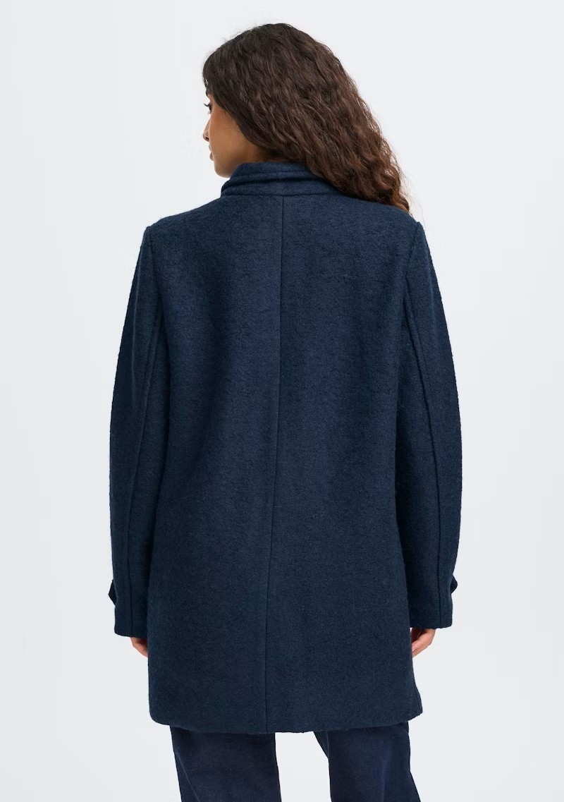 Large Collar Brushed Wool Pea Coat -Ichi