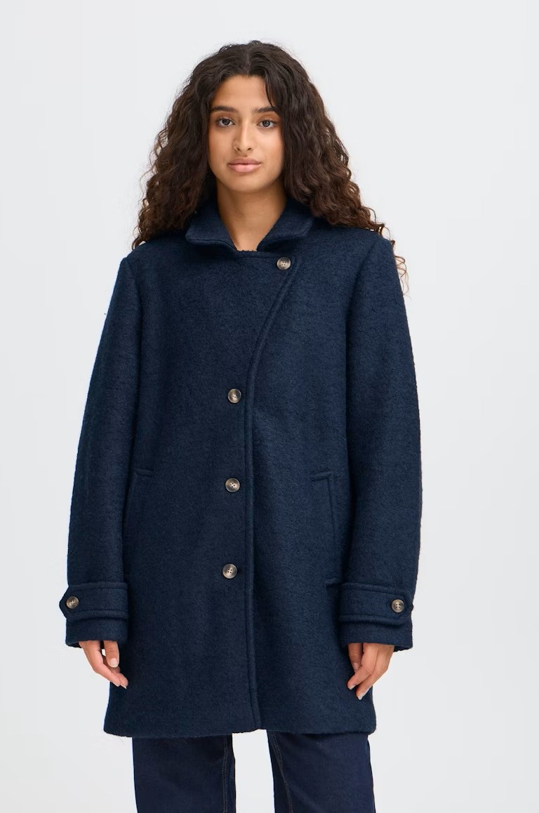 Large Collar Brushed Wool Pea Coat -Ichi