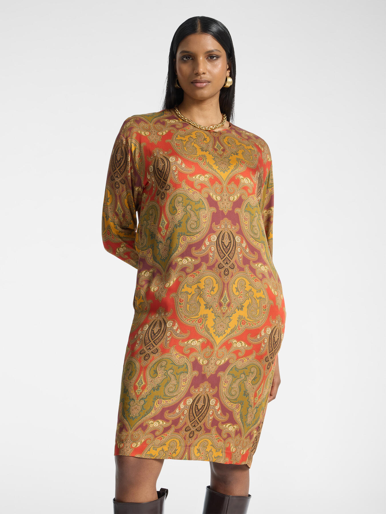 Large Paisley Silky Shift Dress with Side Pockets – Elena Miro