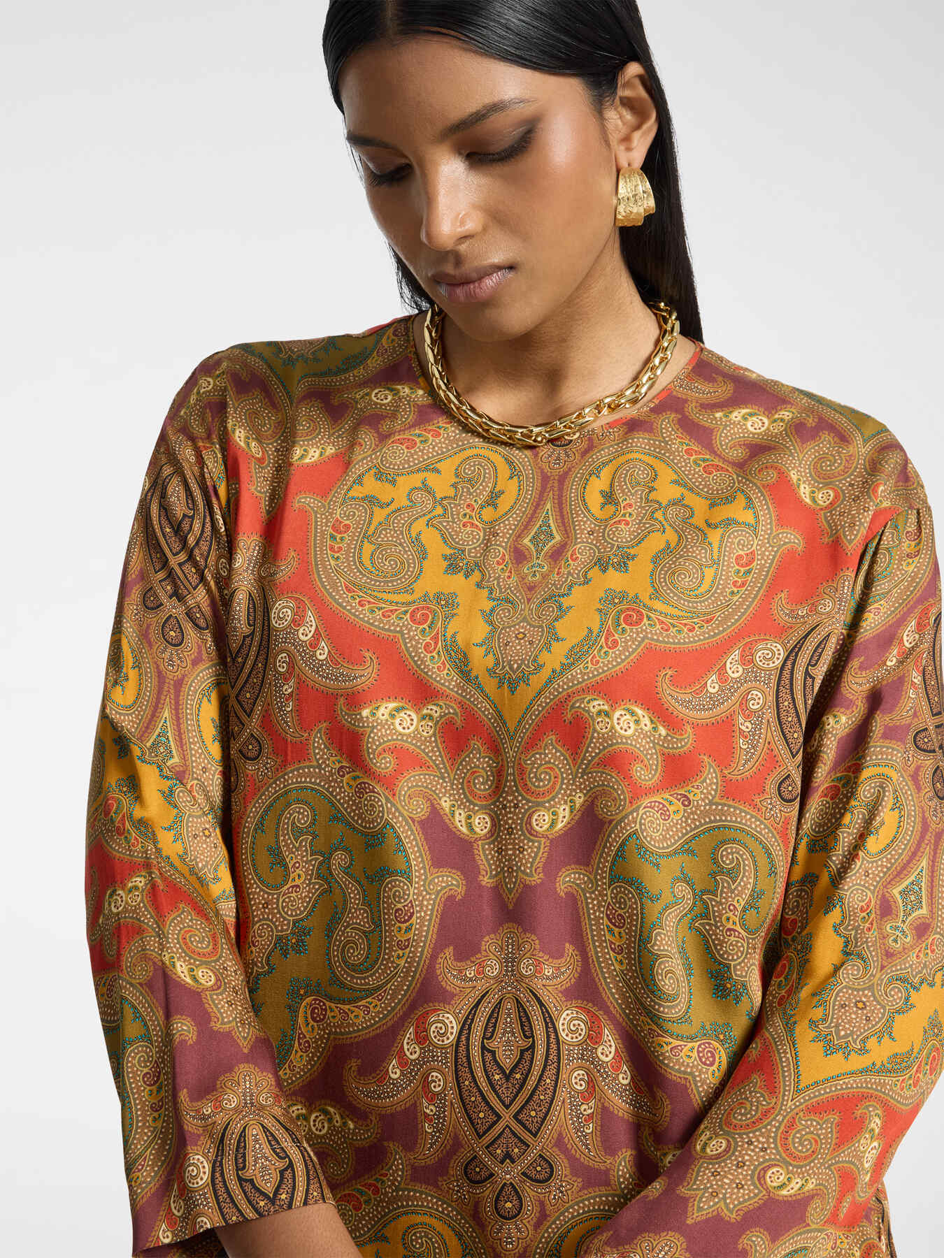 Large Paisley Silky Shift Dress with Side Pockets – Elena Miro