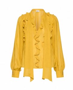 Batwing Puffed Sleeved Silky Blouse with Ruffle Details - Marella - Mustard, IT 42