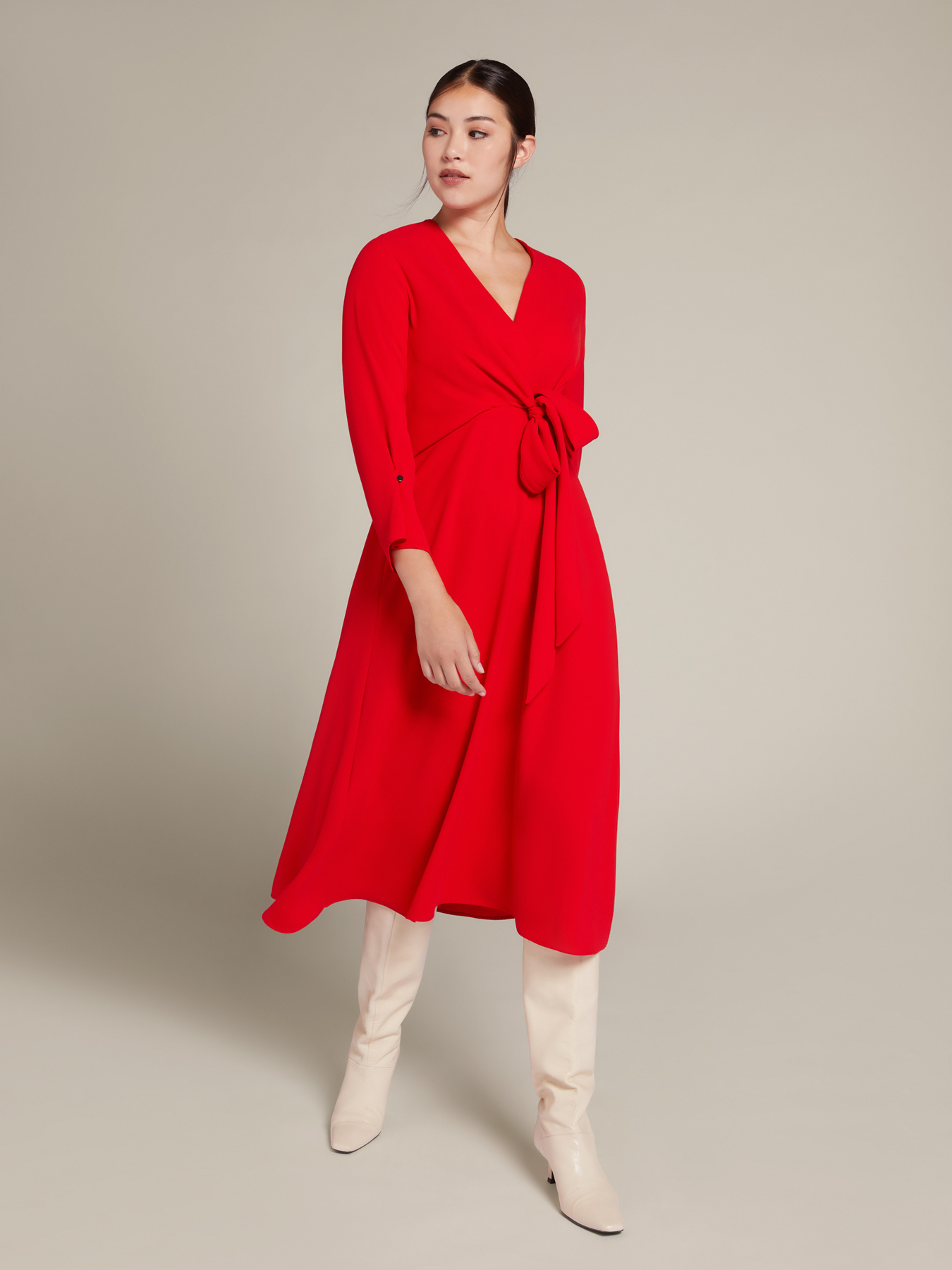 Flared Midi Wrap Dress with Front Tying – Elena Miro