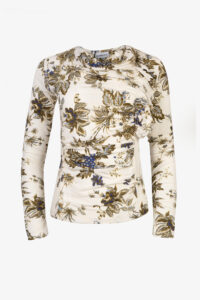 Image of Ruched Fitted Floral Blouse with One Side Ruffle – Marella