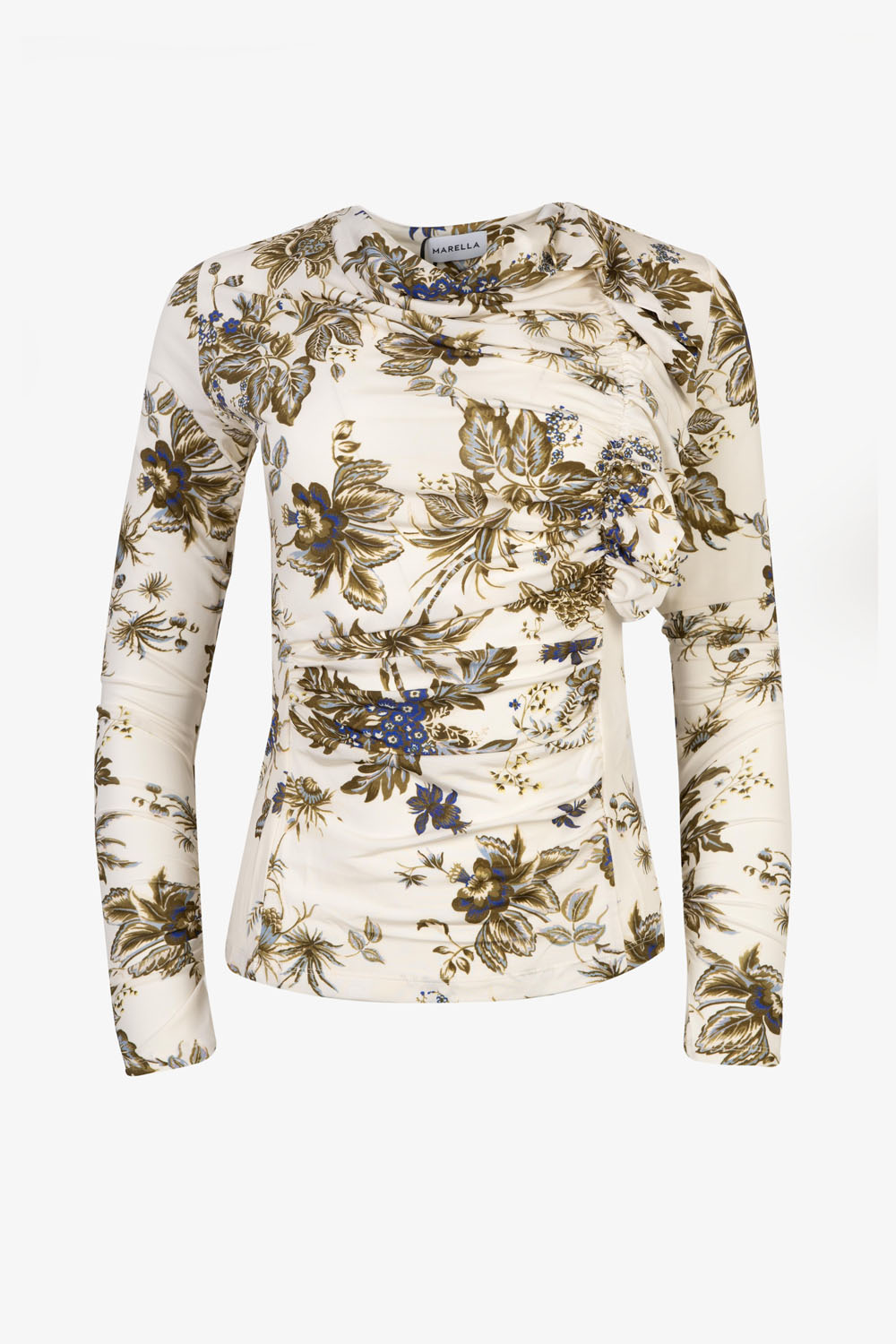Ruched Fitted Floral Blouse with One Side Ruffle – Marella