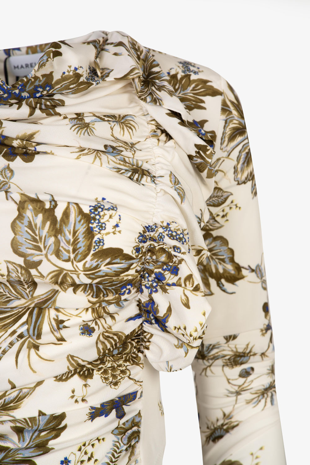 Ruched Fitted Floral Blouse with One Side Ruffle – Marella