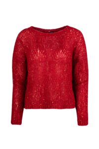 Image of Cable Knit Cropped Boxy Chunky Sweater with Metallic Threads