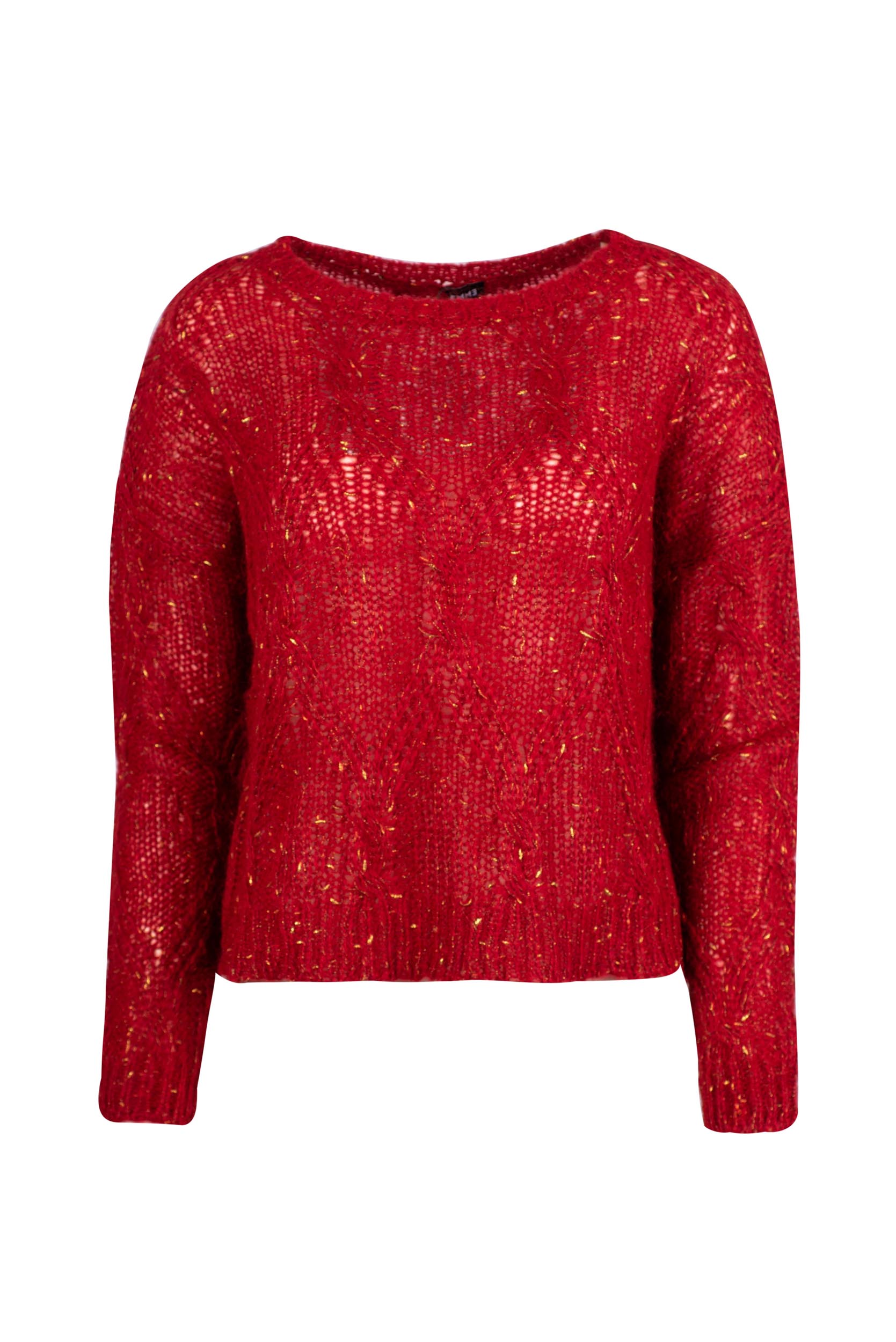 Cable Knit Cropped Boxy Chunky Sweater with Metallic Threads