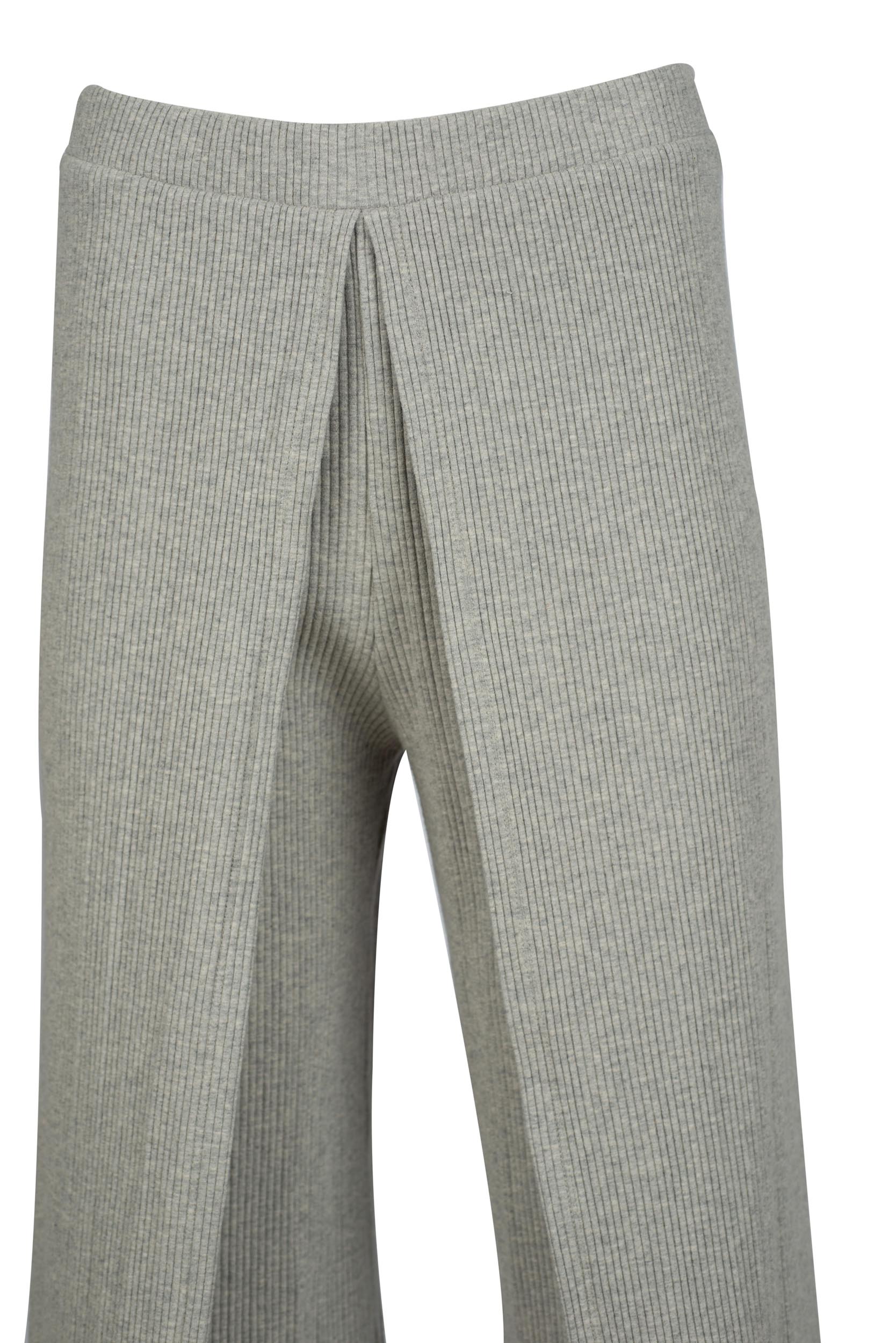 Fine Rib Wide-Leg Knitted Trousers with Overlayer and Elasticated Waistband