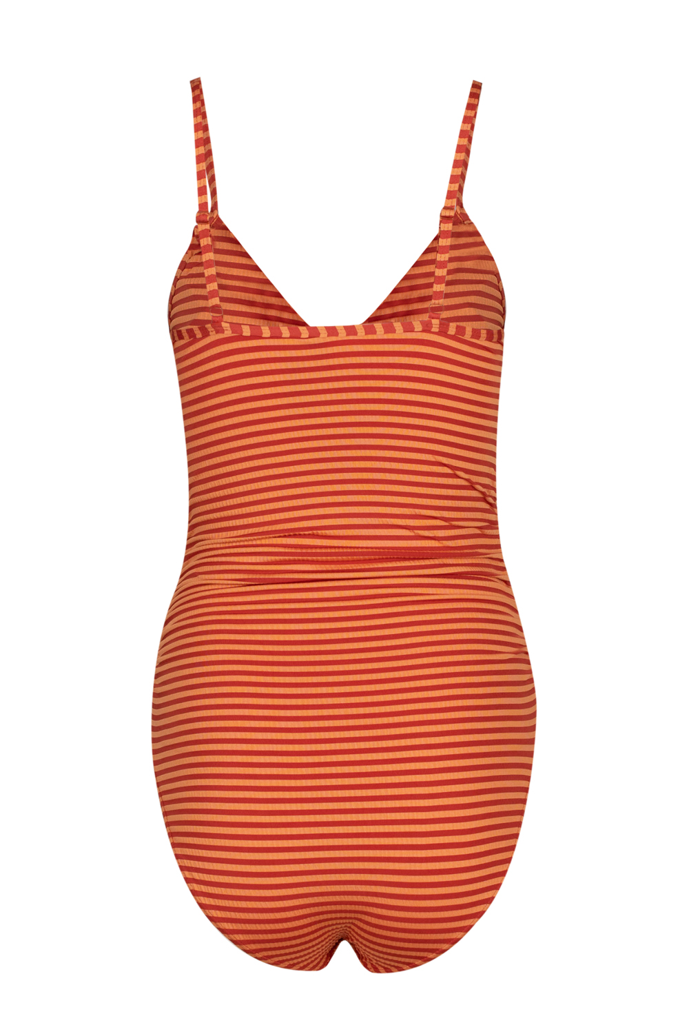 Wrap Top Striped Swimming Suit with Frill Details