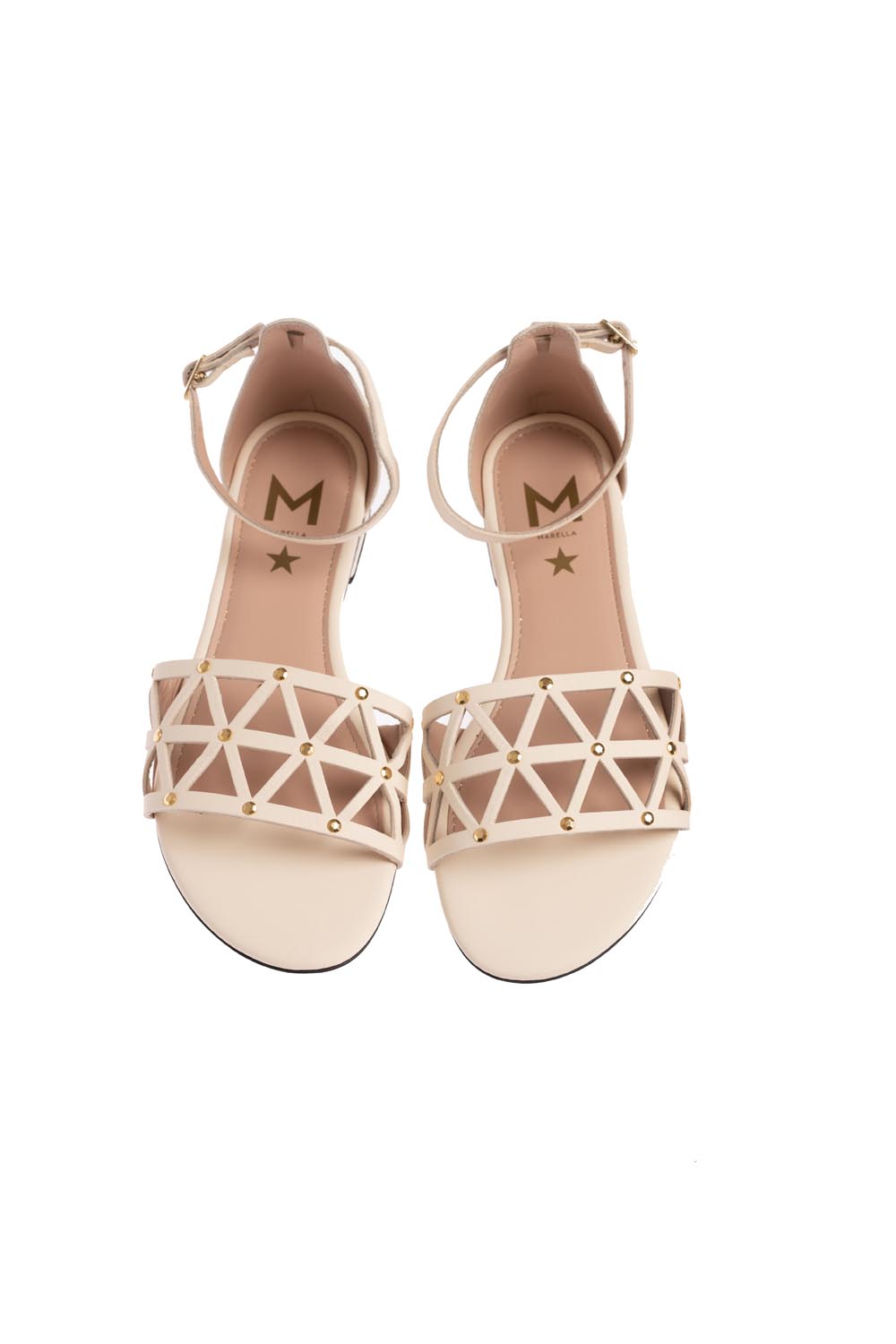 Flat Studded Leather Sandals with  Cut-Out Detail and An Ankle Strap