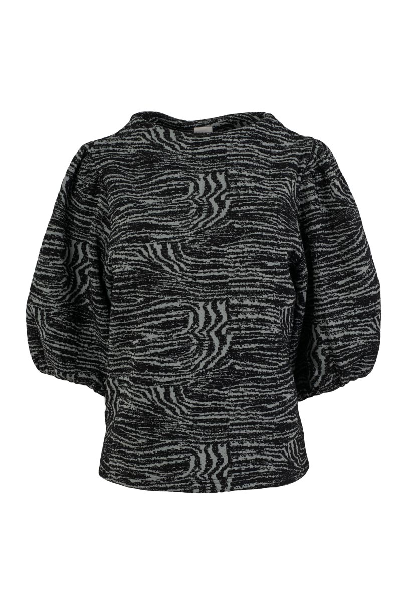 Printed Jersey Blouse with Oversized Puffed Sleeves