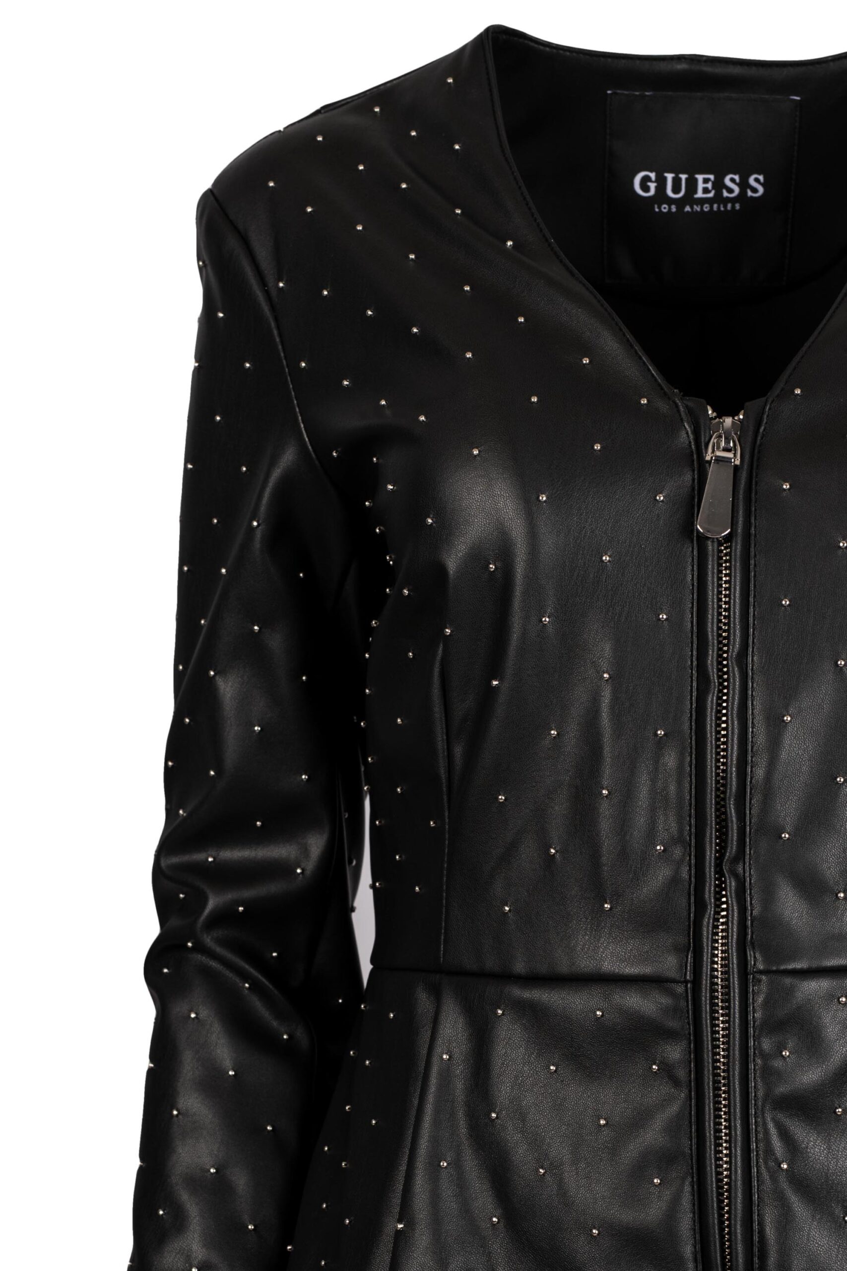 Eco Leather Waisted Jacket with Small Studs and Zip