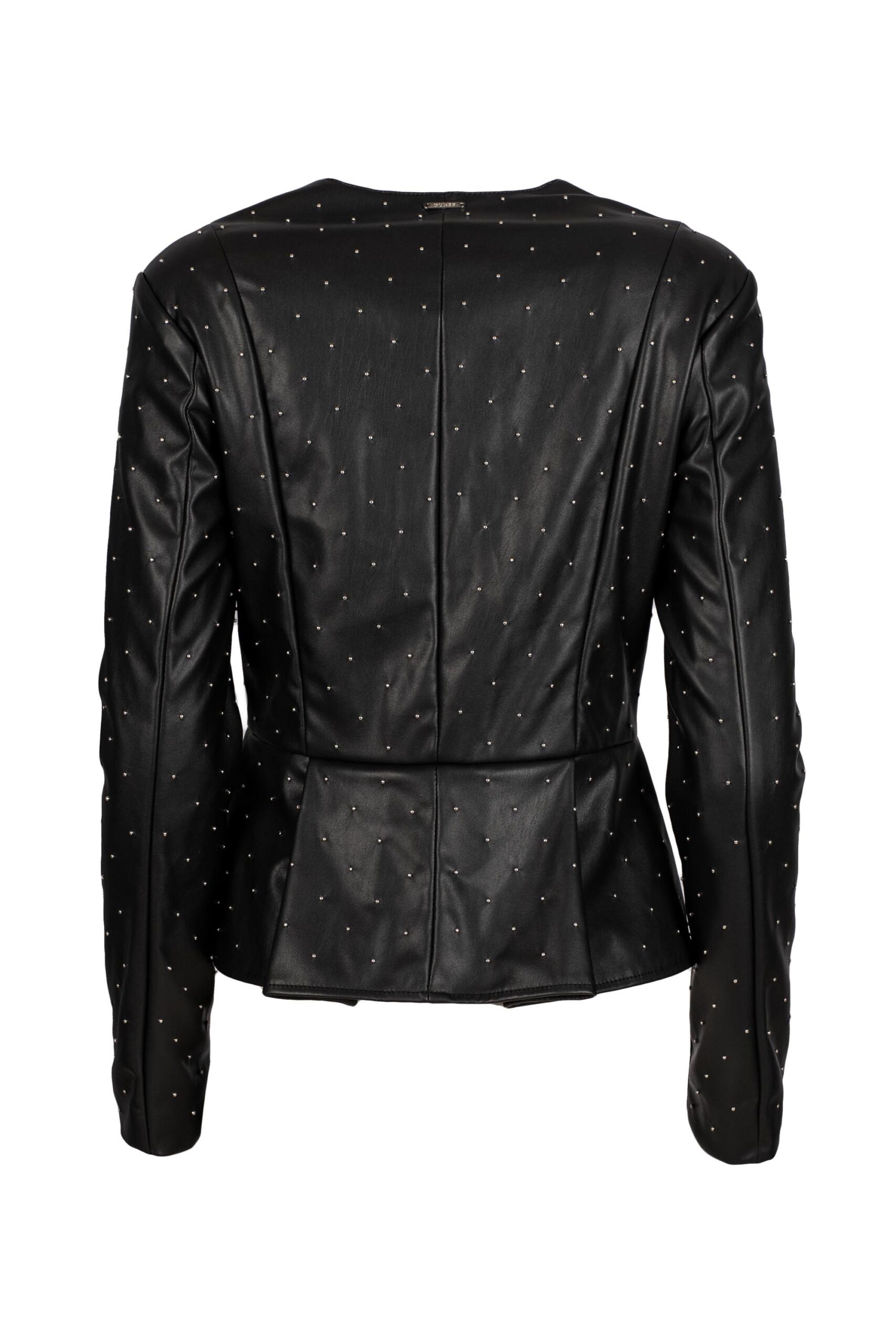 Eco Leather Waisted Jacket with Small Studs and Zip
