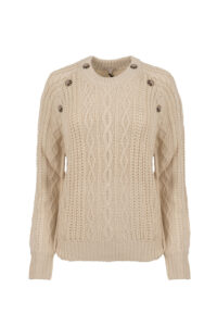 Image of Cable Knit and Rib Jumber with Button Details